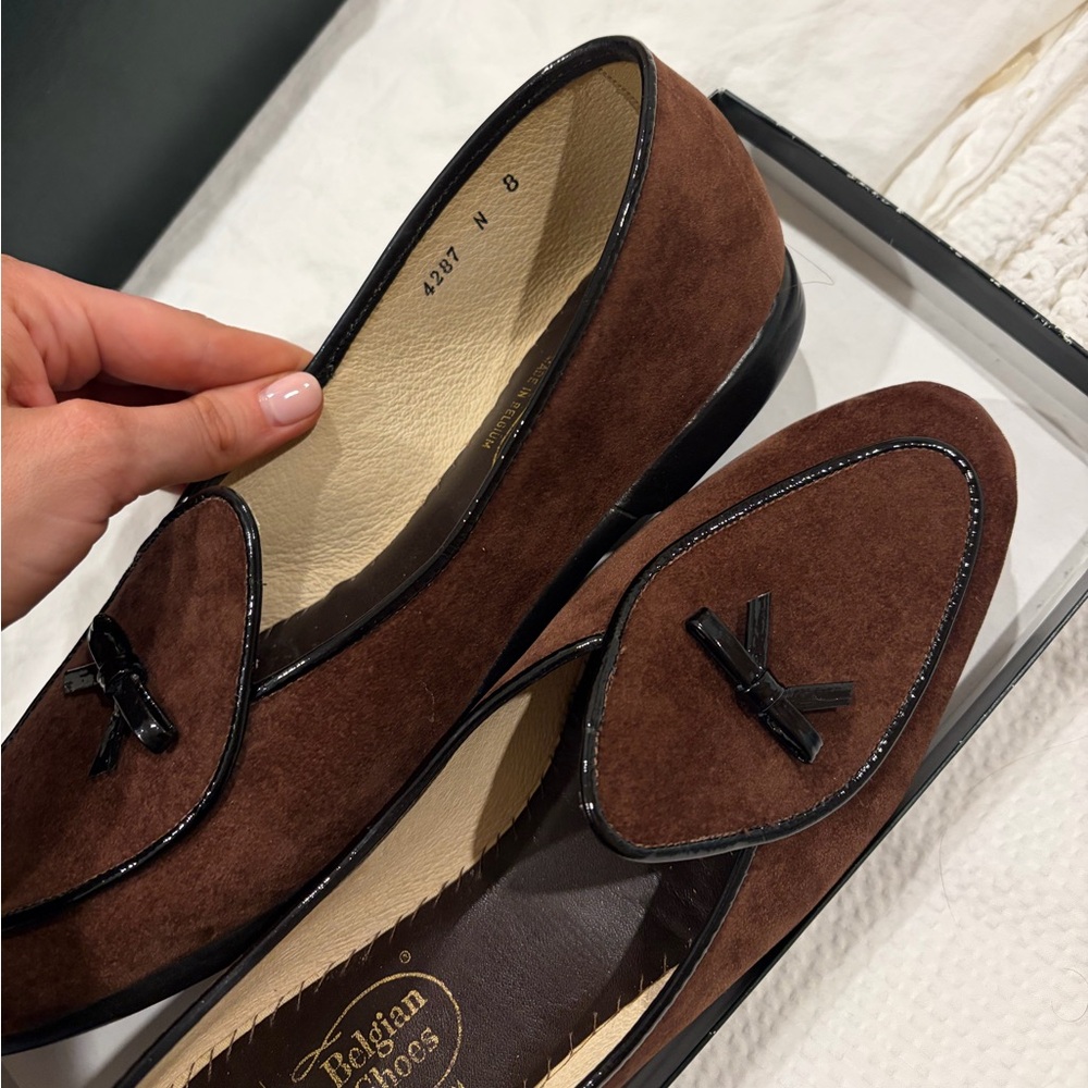 Belgian Shoes Midinette Slipper Brown Velvet Loafer - Picture 4 of 6